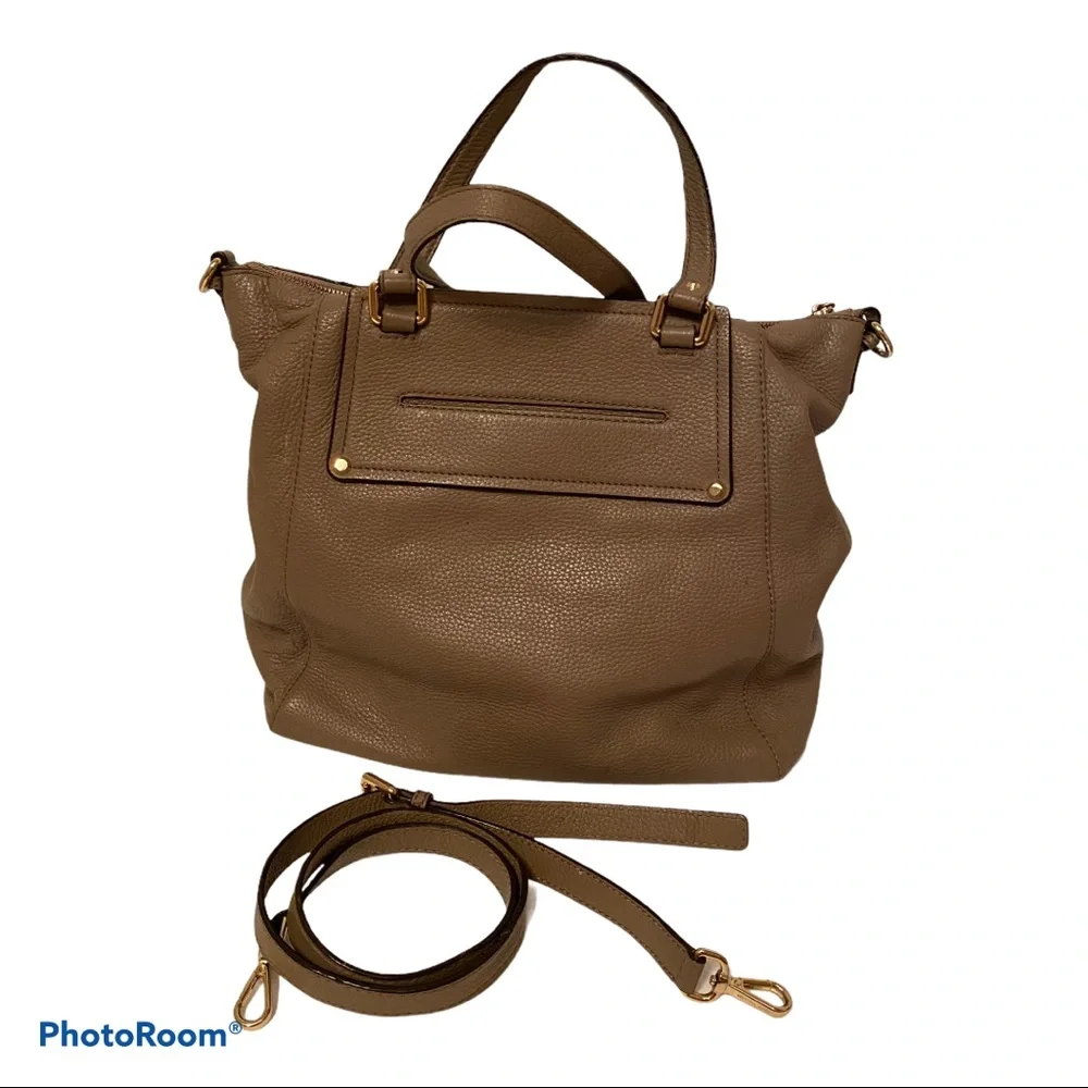 MICHAEL KORS BAG TOTE LONG STRAP TAUPE TAN GRAY PEBBLED LEATHER ZIP TOP